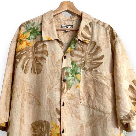 Caribbean Joe 100% Linen Hawaiian Print Short Sleeve Button Up Men's XXL - Picture 3 of 8